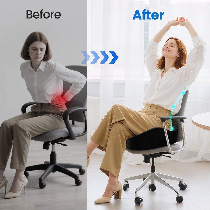 SofterCharm Seat Cushion, Memory Foam Chair Cushions for Tailbone/Sciatica Easing, Chair Pillow with Handles for Car, Office Chair Cushion with Non-Slip Design, Ideal for Post-Surgery Recovery(Black) - Image 4